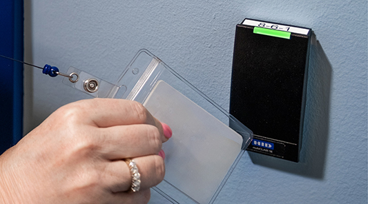 swiping security badge